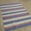 Extra Large Periwinkle blue red white stripe Rug 3