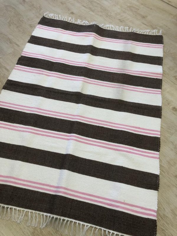 Brown & Pink Stripe Large Cotton Rug 150x100 - Kids Cove